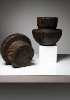 Compasso - Pair of Burnished Solid Wood Vases
