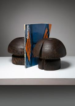 Compasso - Pair of Burnished Solid Wood Vases