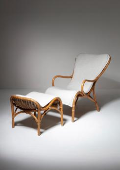 Compasso - Italian 60s Wicker Lounge Chair with Footrest