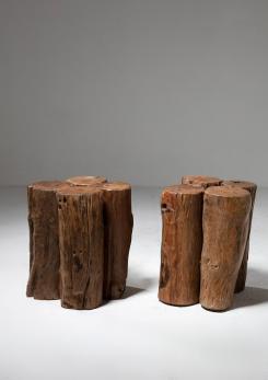 Compasso - Pair of Italian 60s Wood Stools